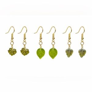 Czech Glass Leaf Dangle Earring 3 PC Bundle